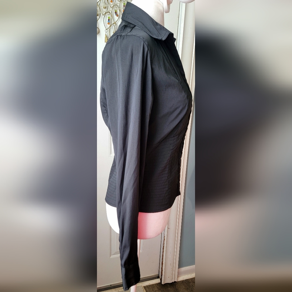 Y2K Vintage Charlotte Russe Faux Corset Long-sleeve Blouse Womens M Black Stretc - Picture 5 of 13